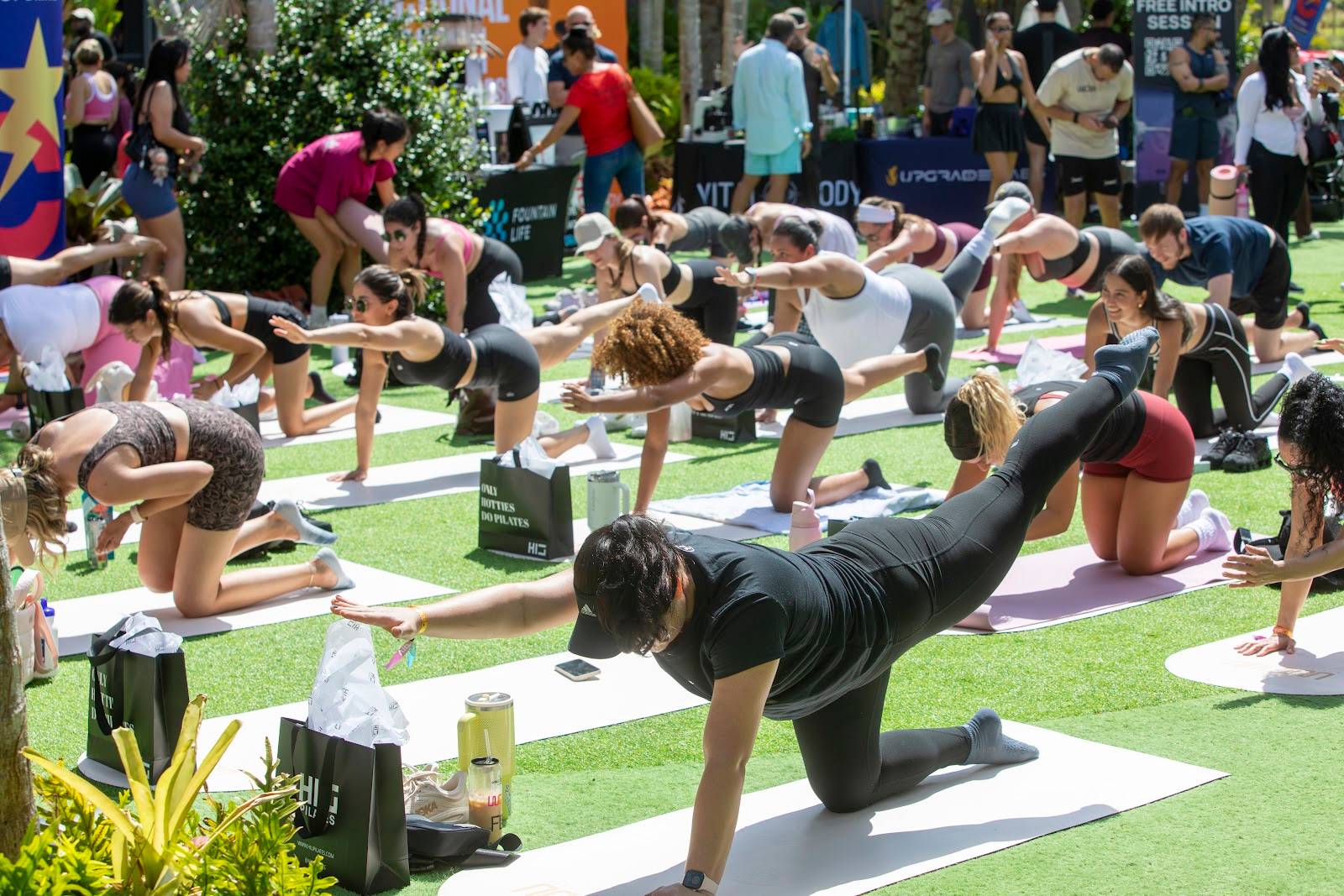 A mat class on the lawn